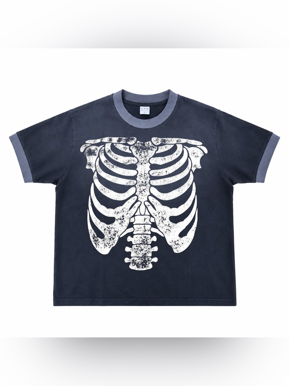 Skeleton Bones rib cage tee Halloween ringer shirt